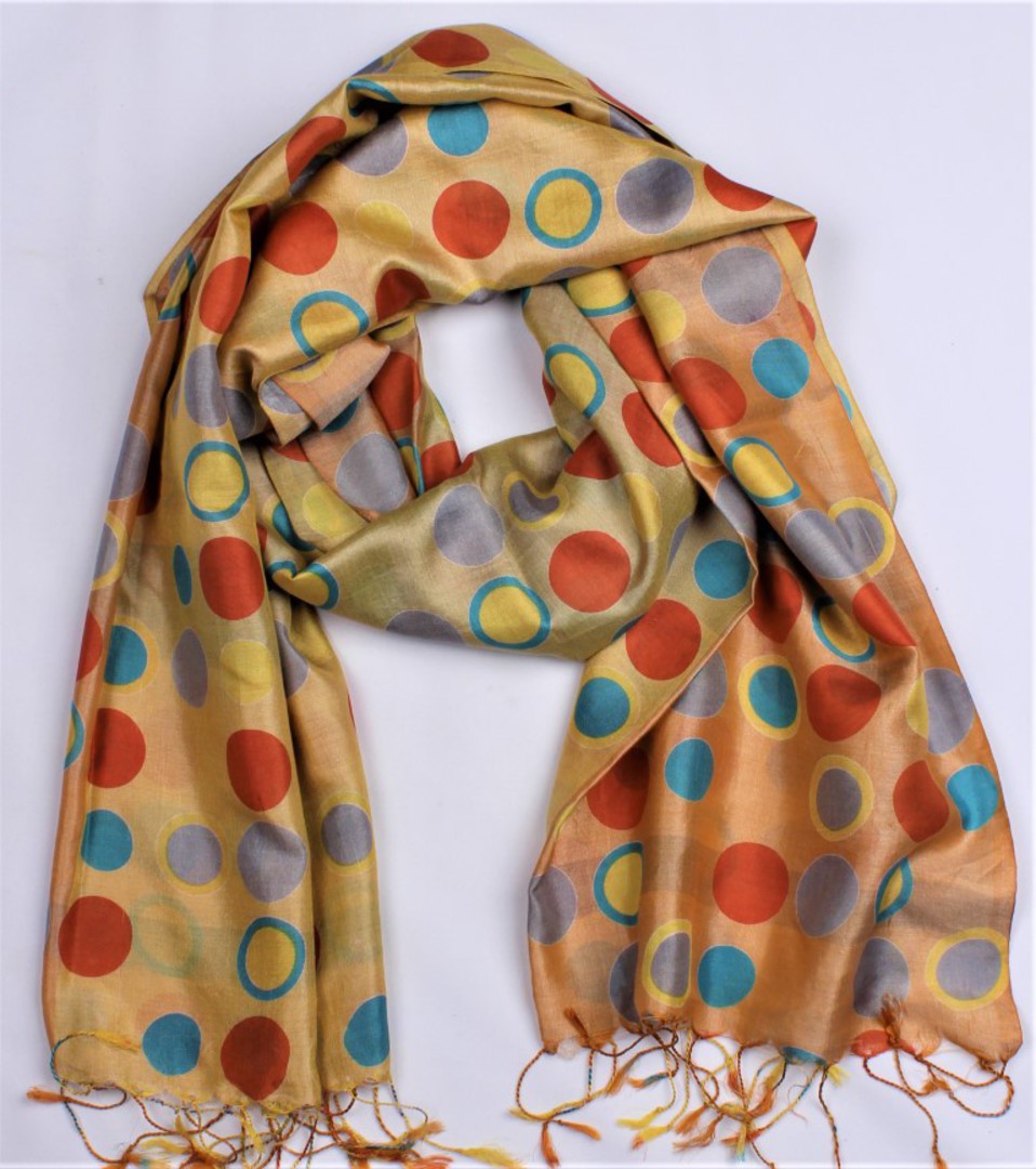 100% silk Indian handmade scarf gold multi circles Style: SC/SUM17/7 GOLD image 0